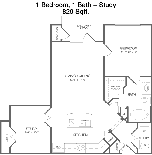 829 sq ft floorplan layout