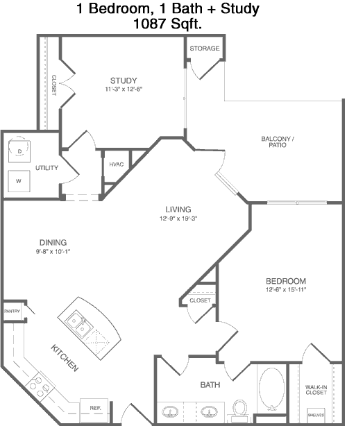 1,087 sq ft floorplan layout