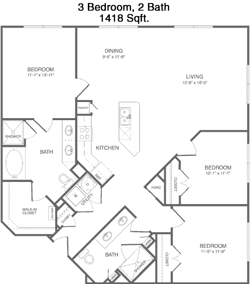 1,418 sq ft floorplan layout