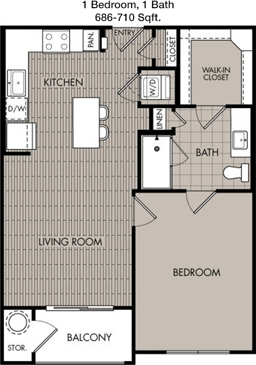 686 sq ft floorplan layout