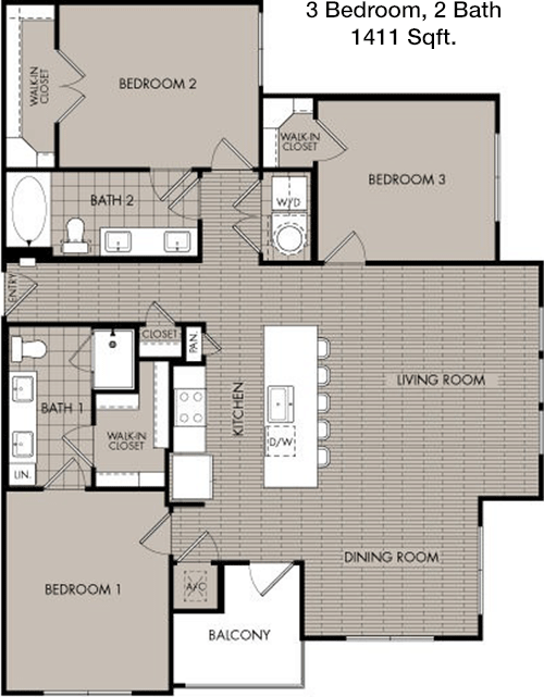 1,411 sq ft floorplan layout