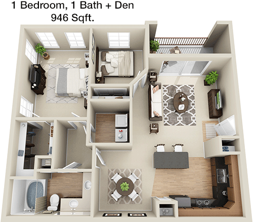 946 sq ft floorplan layout