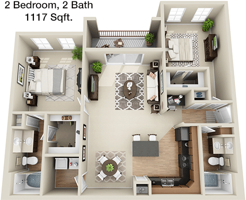 1,117 sq ft floorplan layout