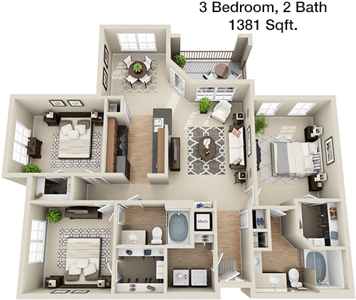 1,381 sq ft floorplan layout