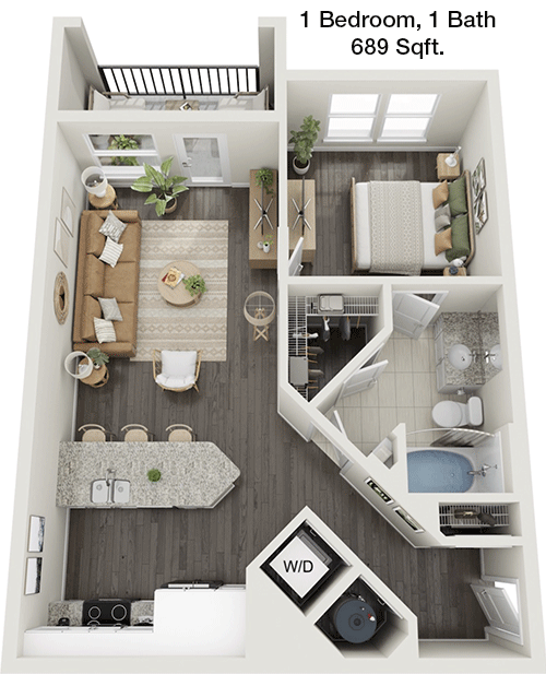 689 sq ft floorplan layout