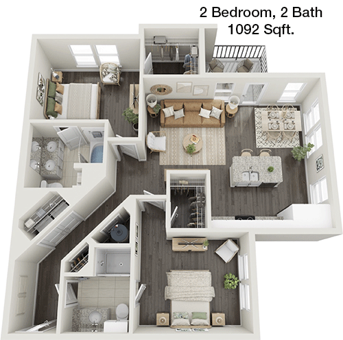 1,092 sq ft floorplan layout