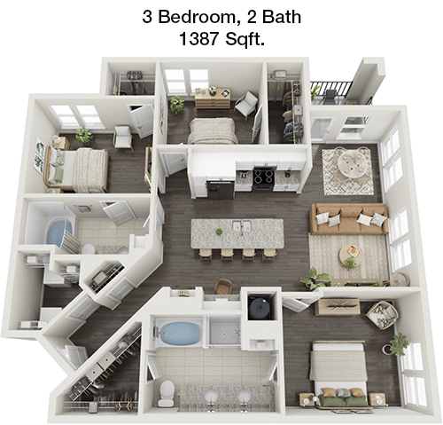 1,387 sq ft floorplan layout