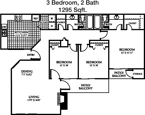 1,295 sq ft floorplan layout