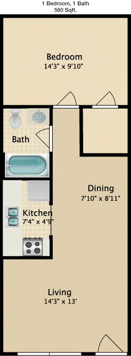 560 sq ft floorplan layout