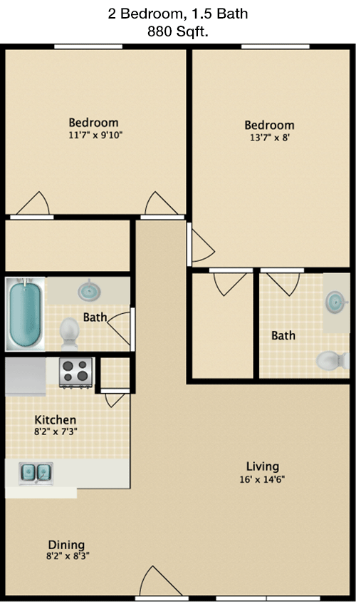 880 sq ft floorplan layout