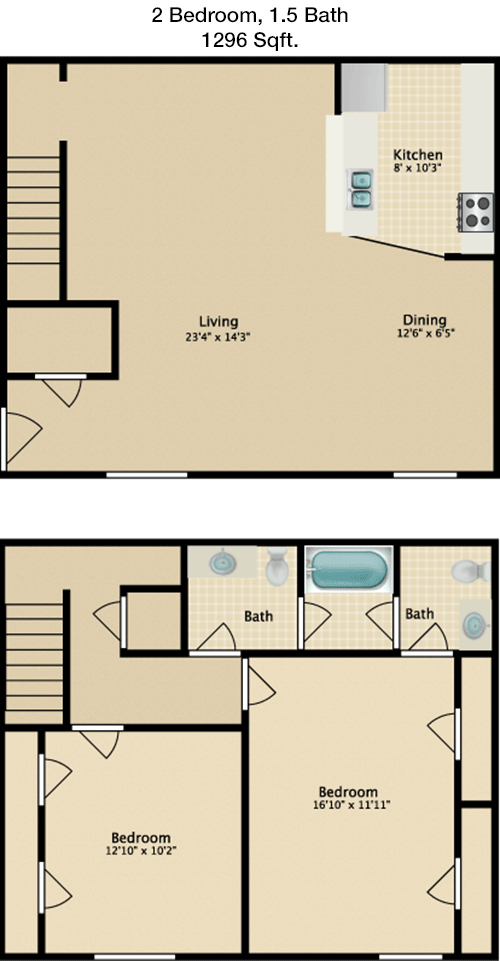 1,296 sq ft floorplan layout