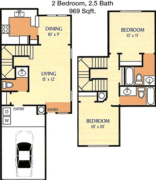 969 sq ft floorplan layout