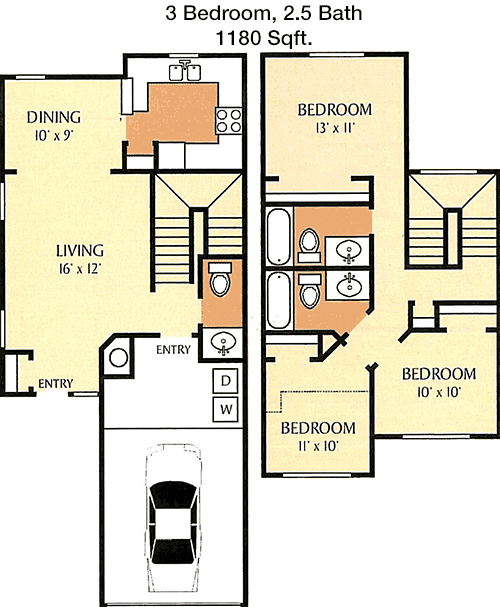1,180 sq ft floorplan layout