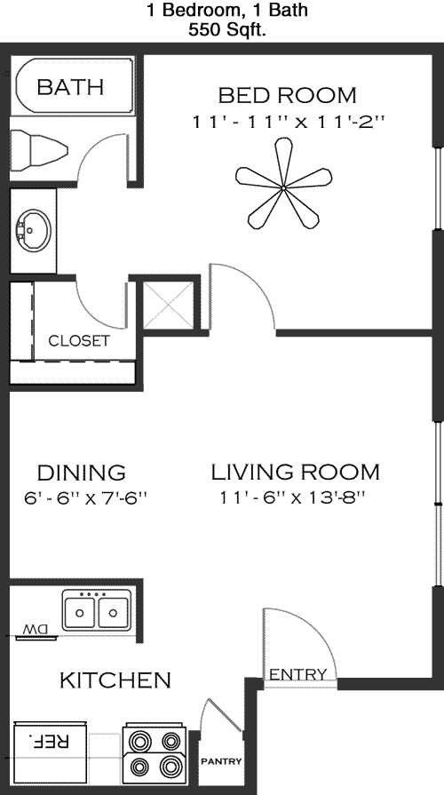 550 sq ft floorplan layout
