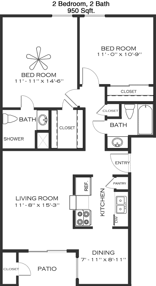 950 sq ft floorplan layout
