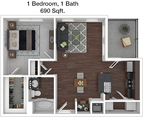 690 sq ft floorplan layout