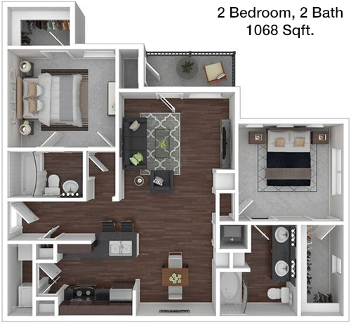 1,068 sq ft floorplan layout