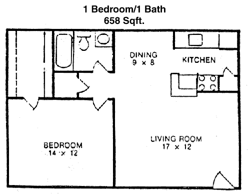 658 sq ft floorplan layout