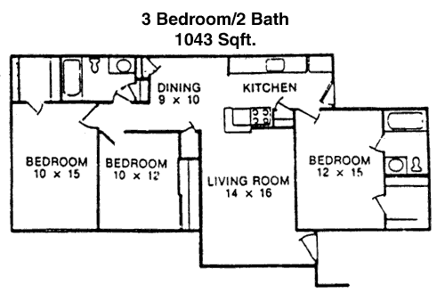 1,043 sq ft floorplan layout