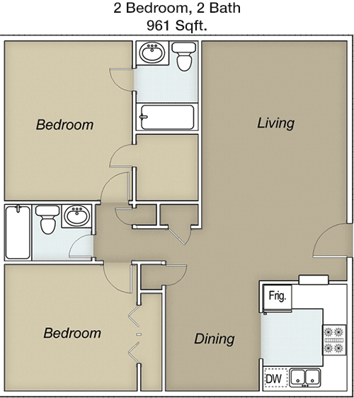 961 sq ft floorplan layout