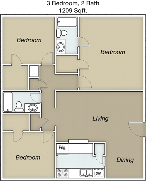 1,209 sq ft floorplan layout