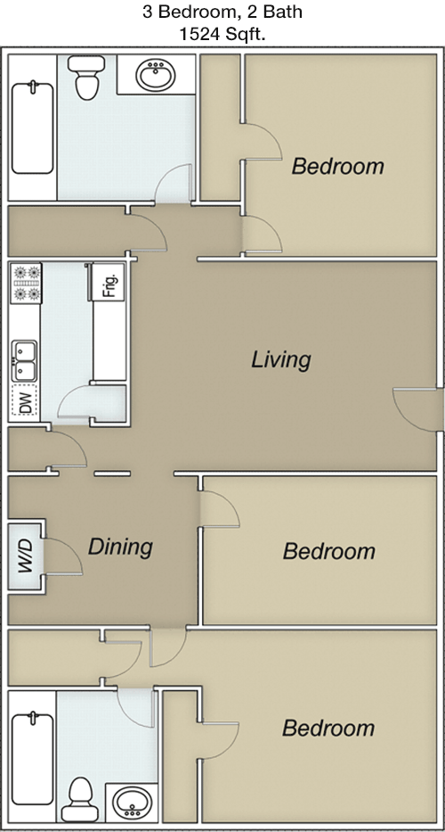 1,524 sq ft floorplan layout