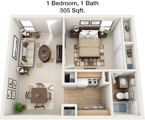 505 sq ft floorplan layout