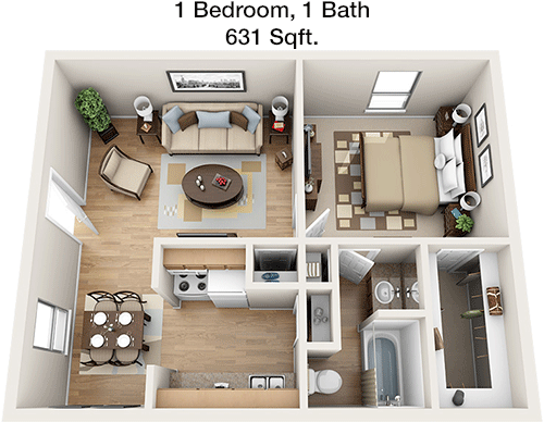 631 sq ft floorplan layout