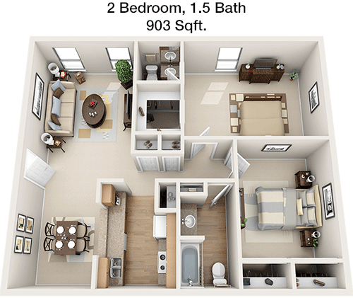 903 sq ft floorplan layout