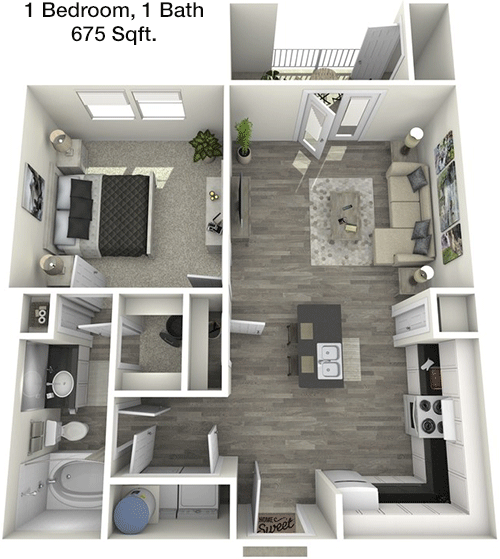 675 sq ft floorplan layout