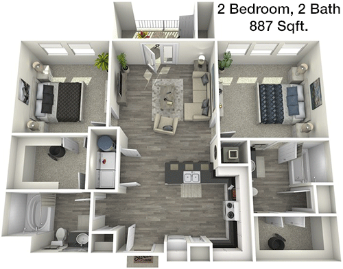 887 sq ft floorplan layout