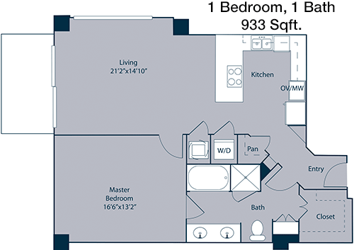 933 sq ft floorplan layout