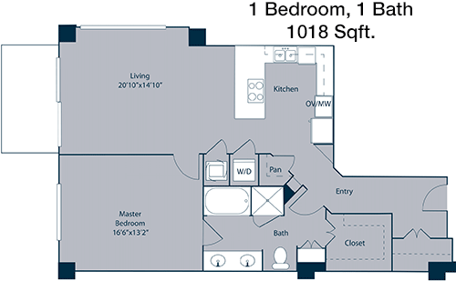 1,018 sq ft floorplan layout