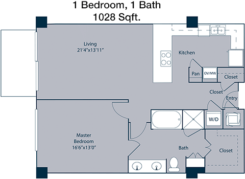 1,028 sq ft floorplan layout