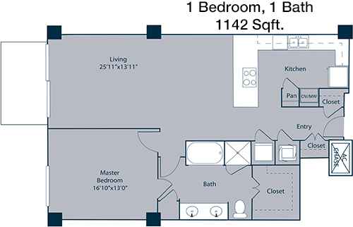1,142 sq ft floorplan layout