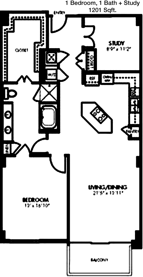 1,201 sq ft floorplan layout