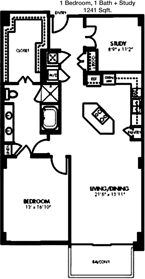 1,241 sq ft floorplan layout