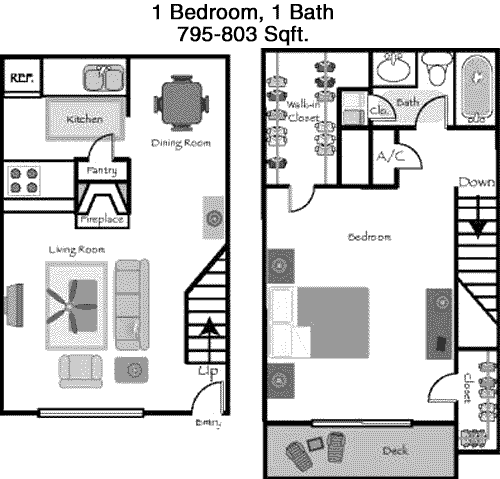 795 sq ft floorplan layout