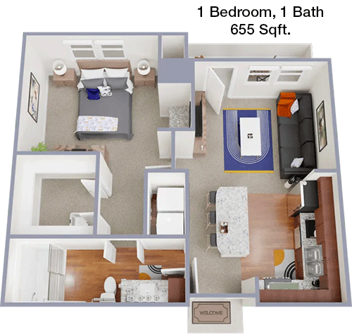 655 sq ft floorplan layout
