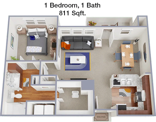811 sq ft floorplan layout