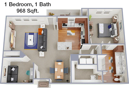 968 sq ft floorplan layout
