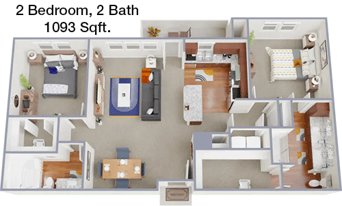 1,093 sq ft floorplan layout