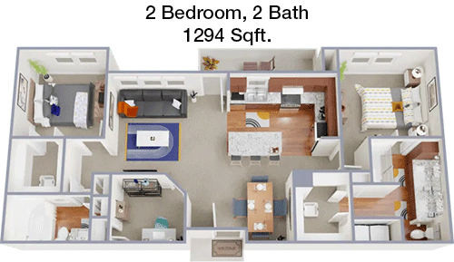 1,294 sq ft floorplan layout