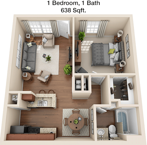 638 sq ft floorplan layout