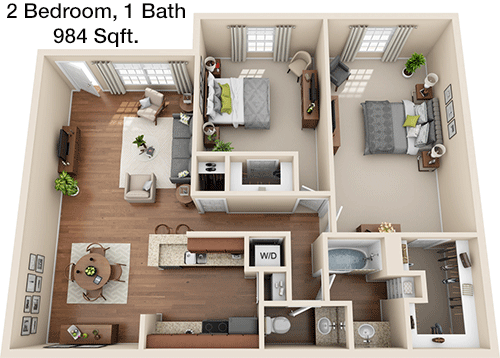 984 sq ft floorplan layout