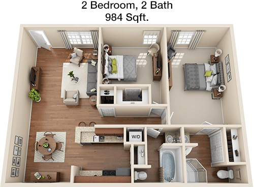 984 sq ft floorplan layout