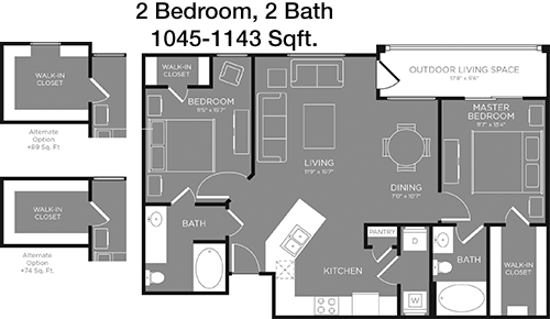 1,045 sq ft floorplan layout
