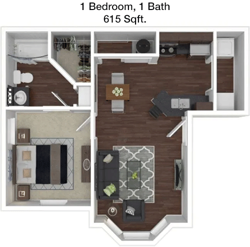 615 sq ft floorplan layout