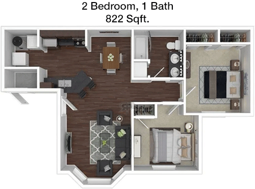 822 sq ft floorplan layout