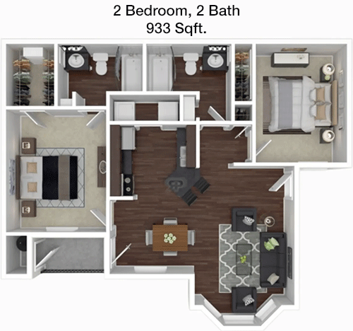 933 sq ft floorplan layout
